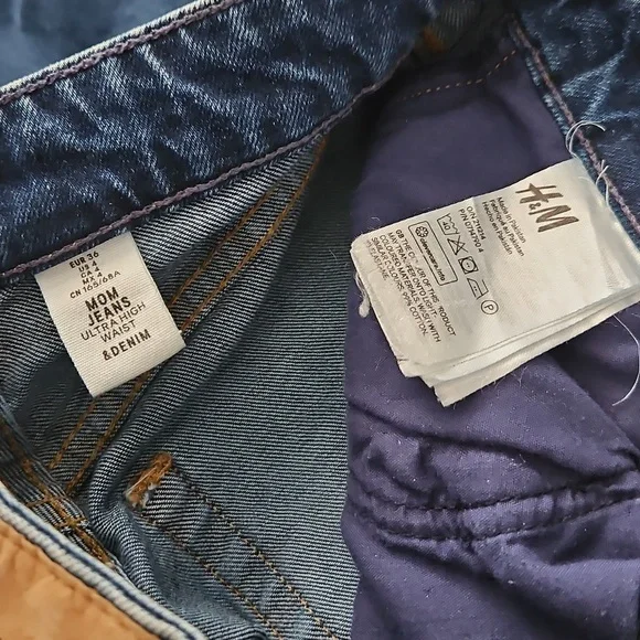H&M Mom Jeans Ultra High Waist &Denim Blue 4 Button Fly - Picture 12 of 13
